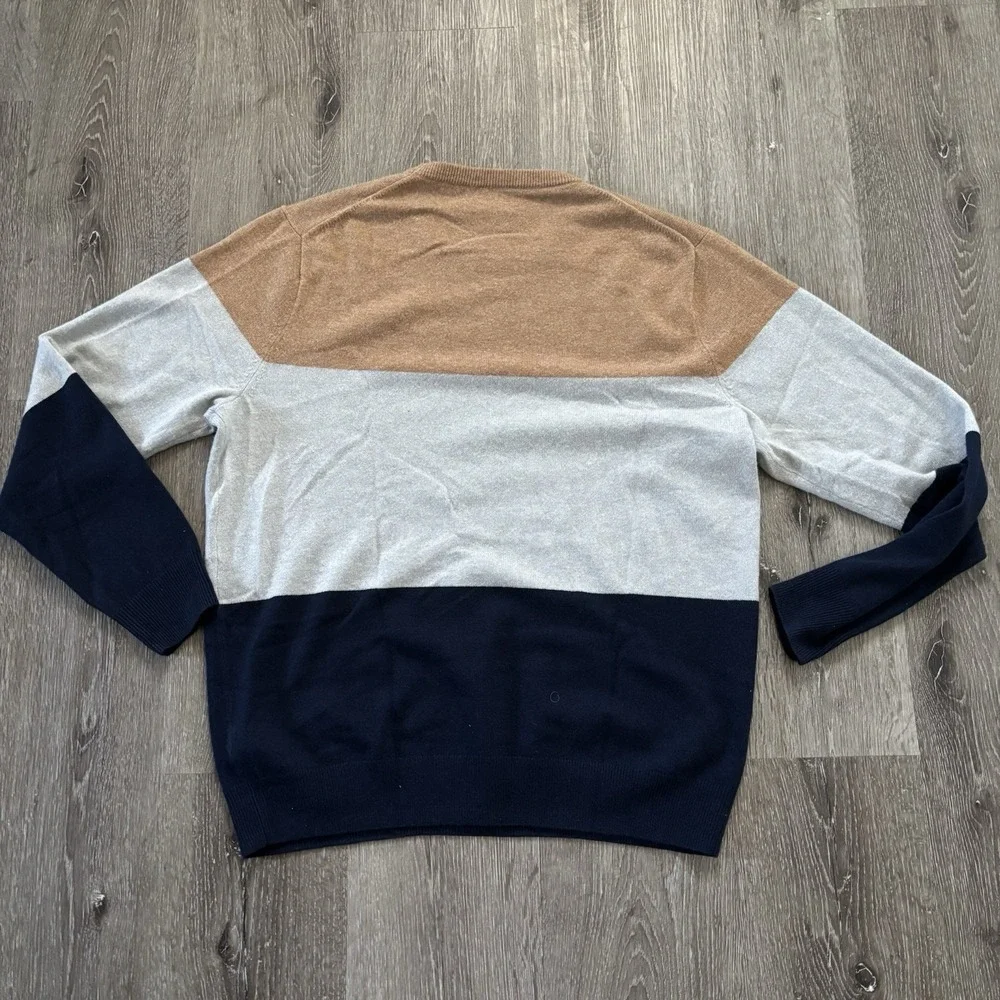 J. Crew Men's L 100% Cashmere Stripe Color block‎ Crew Pullover Sweater